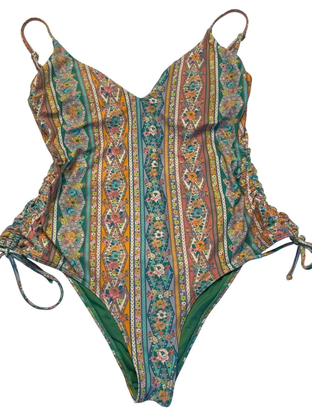 O'Neill Green Julie Imperial Printed One-Piece Swimsuit With Cinched Sides sz M